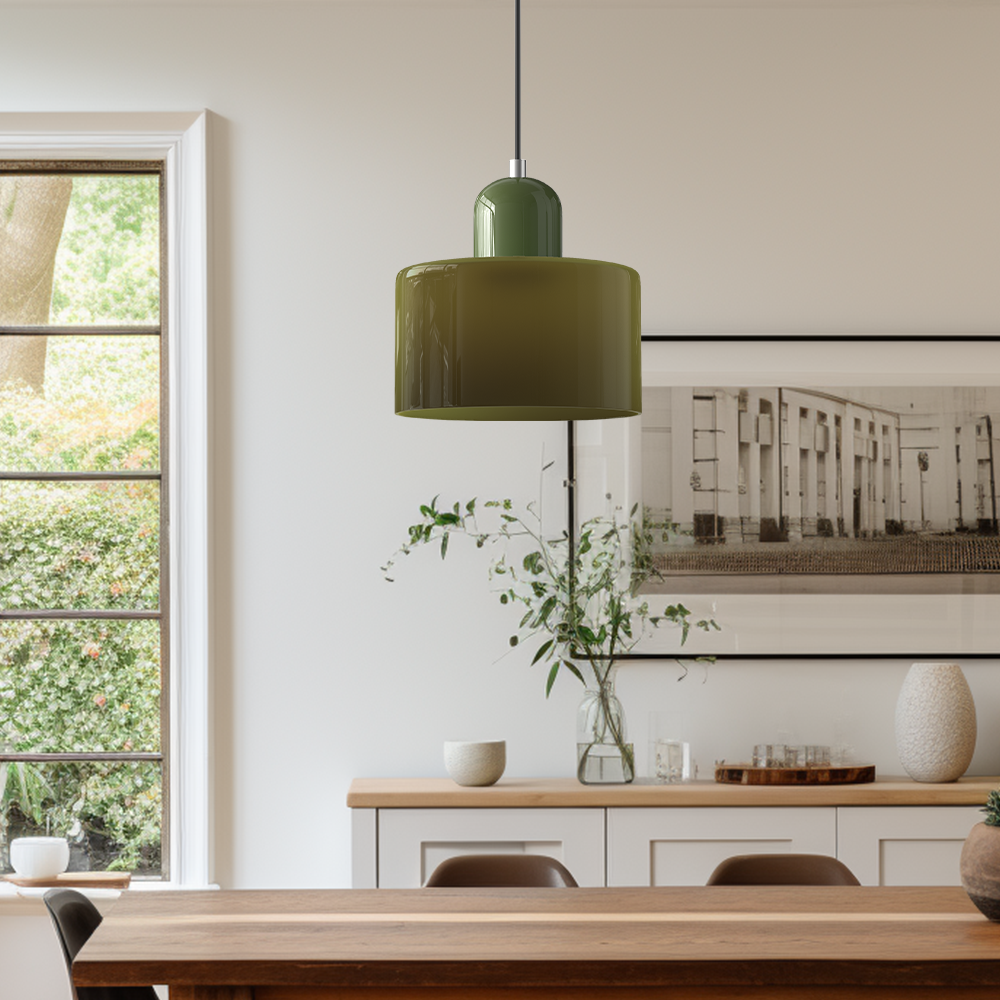 Kleine Bauhaus hanglamp van gebrandschilderd glas, galerij 47