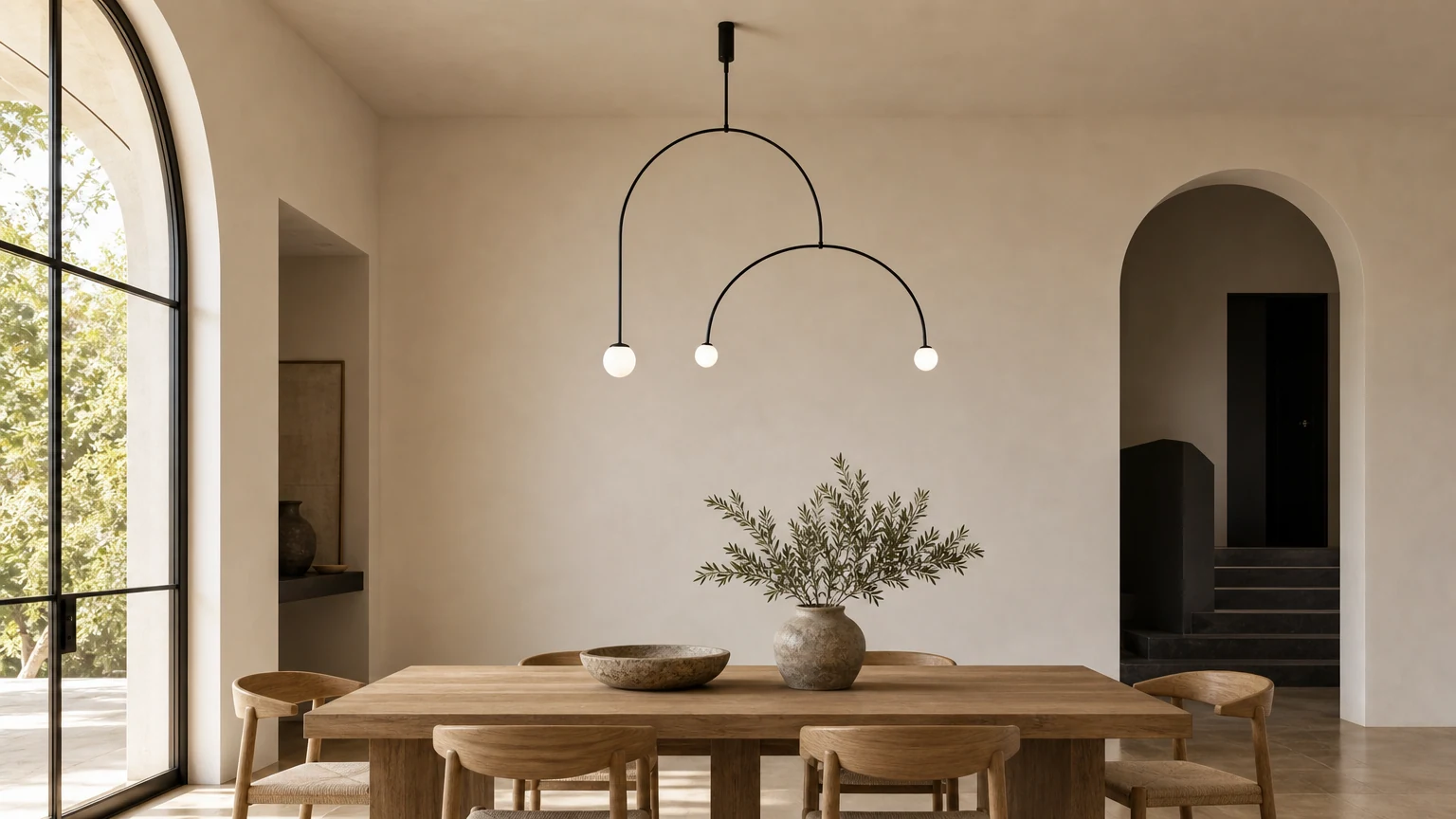 Mobile Chandelier installed in a warm modern room