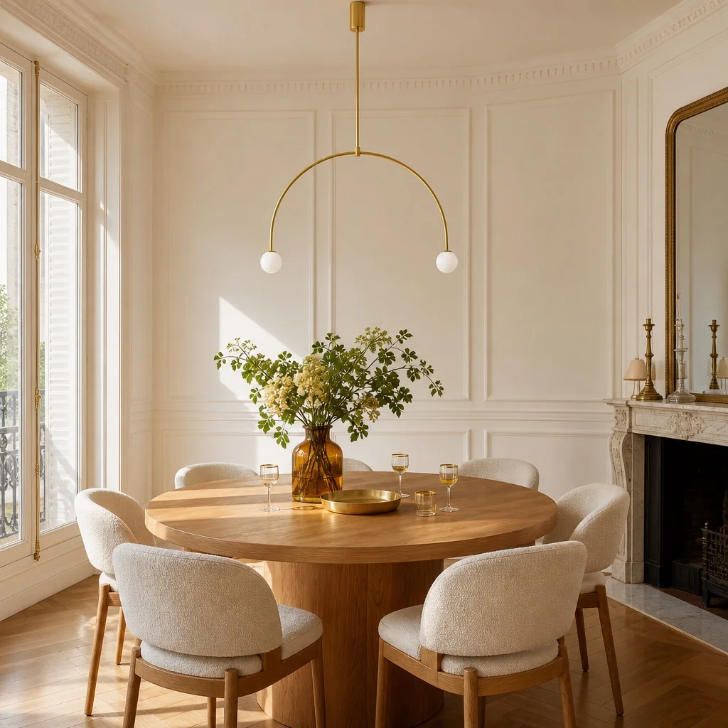 Close-up of Mobile Chandelier metal finish and glass diffuser detail