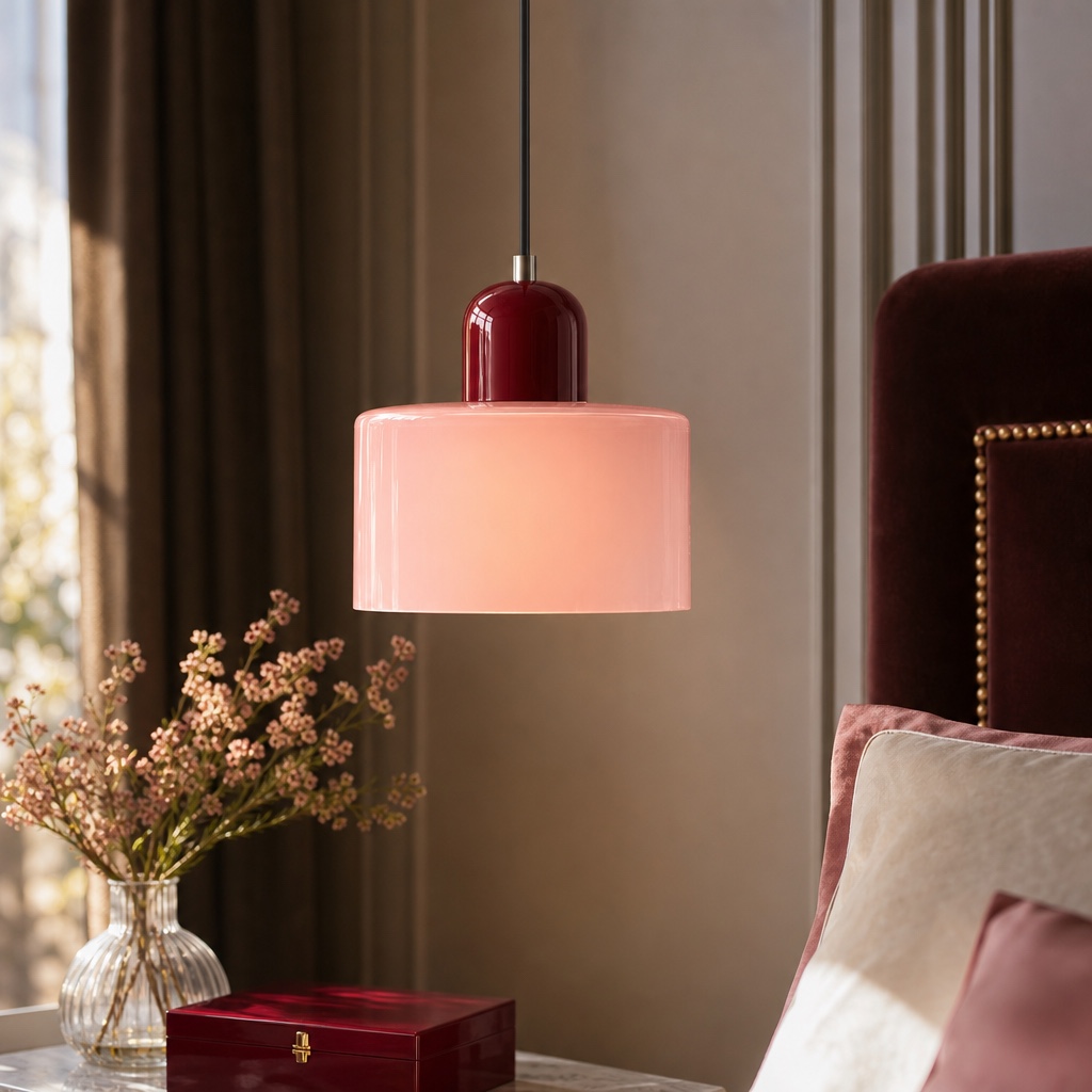 Kleine Bauhaus hanglamp van gebrandschilderd glas, galerij 27